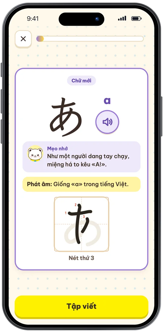 Thẻ chữ あ có mẹo nhớ
