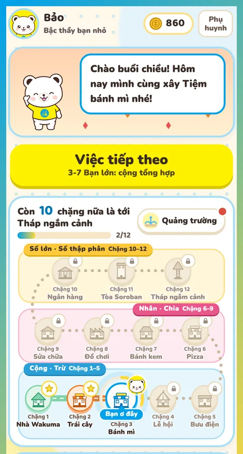 Màn hình thị trấn trong ứng dụng Thị trấn Wakuma
