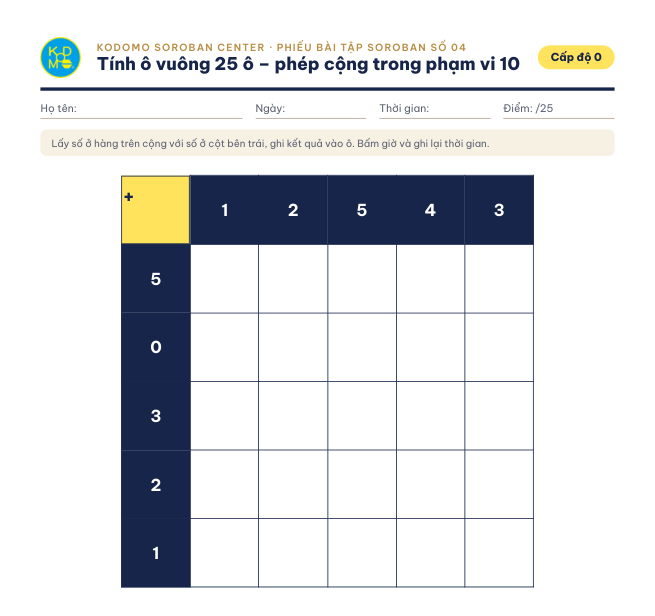 Phiếu 04 – Tính ô vuông 25 ô